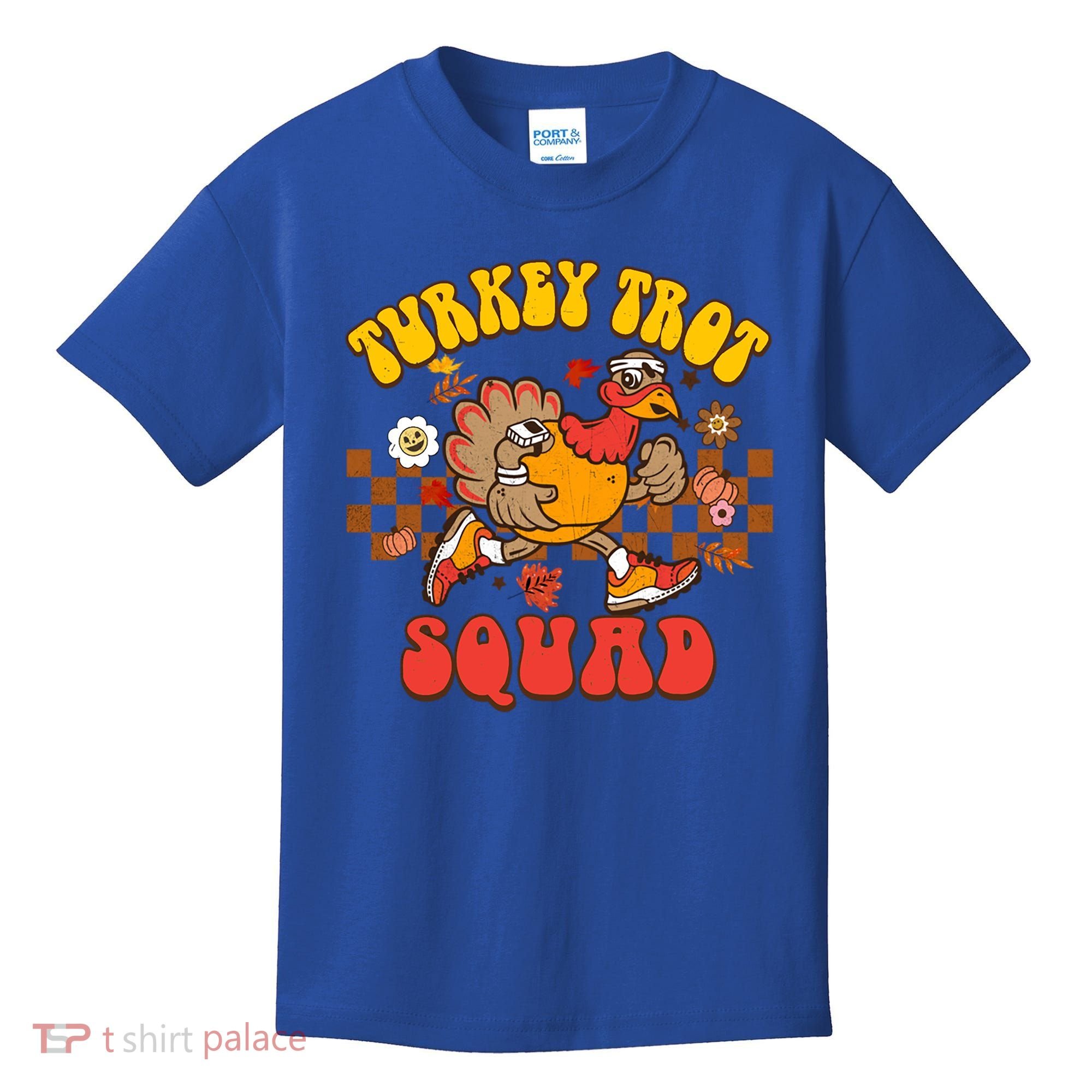 Turkey Trot Squad Funny Thanksgiving Running Fall Turkey Gift Kids T-Shirt