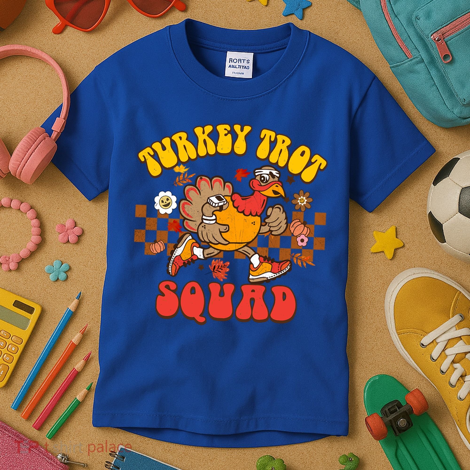 Turkey Trot Squad Funny Thanksgiving Running Fall Turkey Gift Kids T-Shirt
