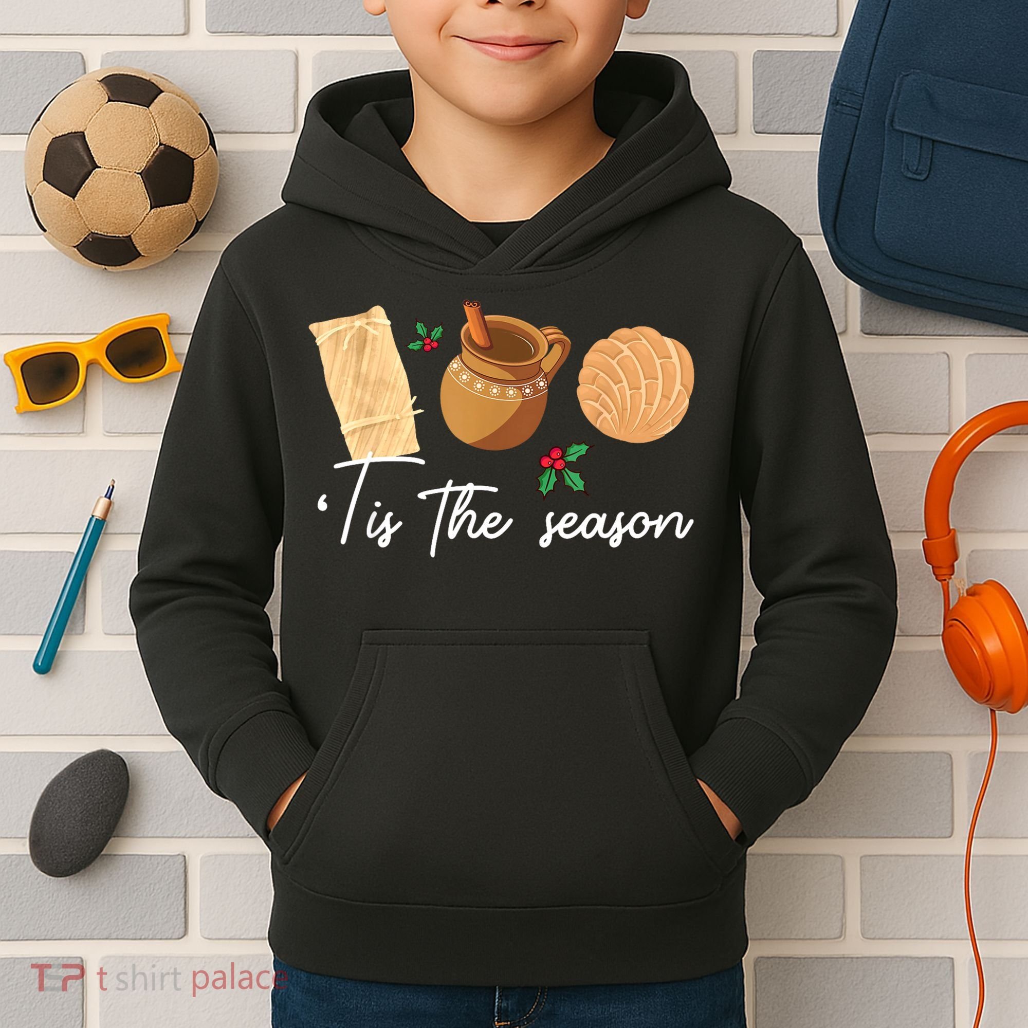 Tis The Season Christmas Mexican Concha Tamale Cafe De Olla Kids Hoodie