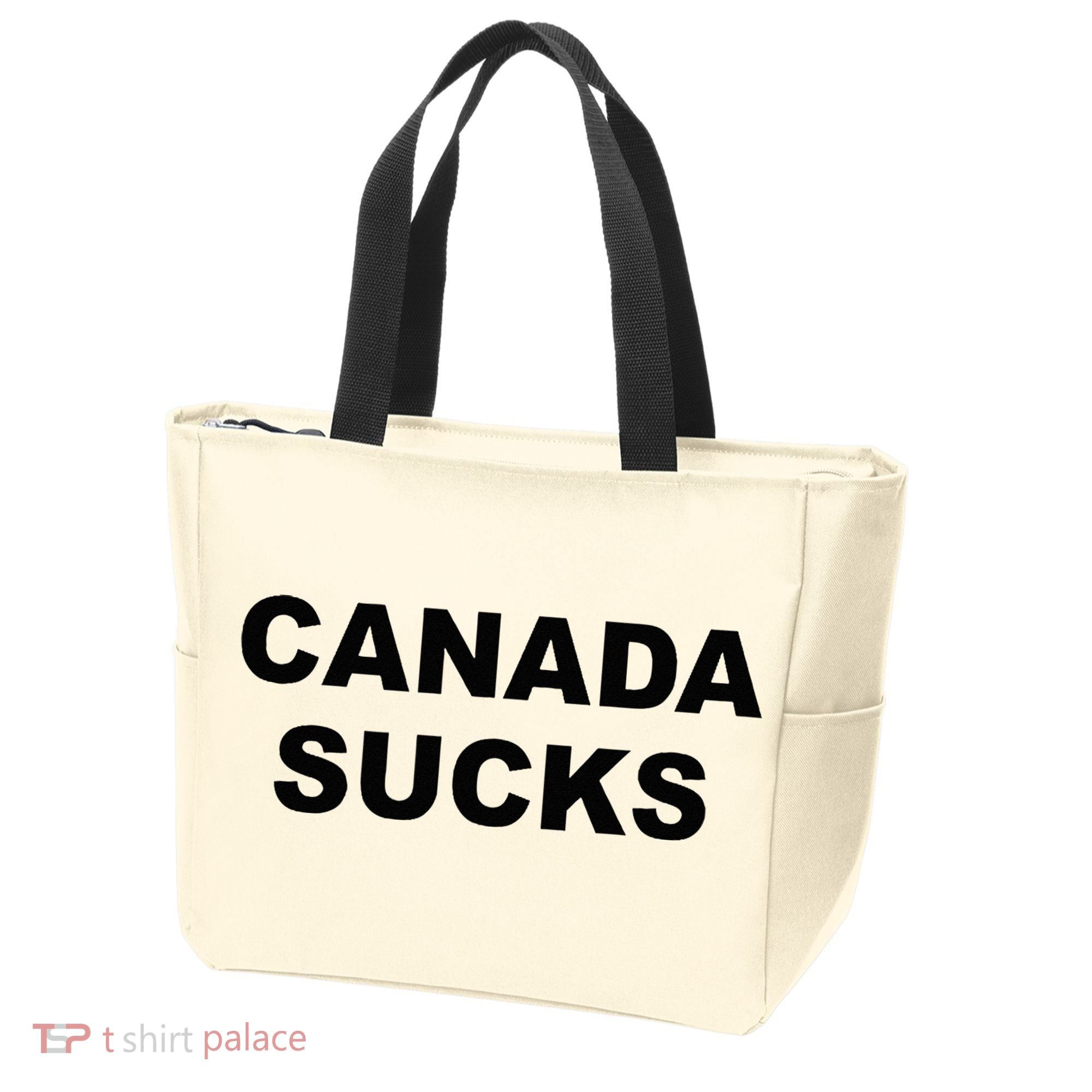 Top That Says CANADA SUCKS Funny Anti Canadian Tote Bag