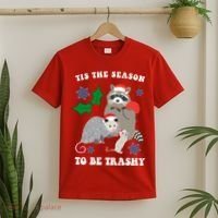 Tis The Season To Be Trashy Funny Raccoon Christmas T-Shirt thumb 2