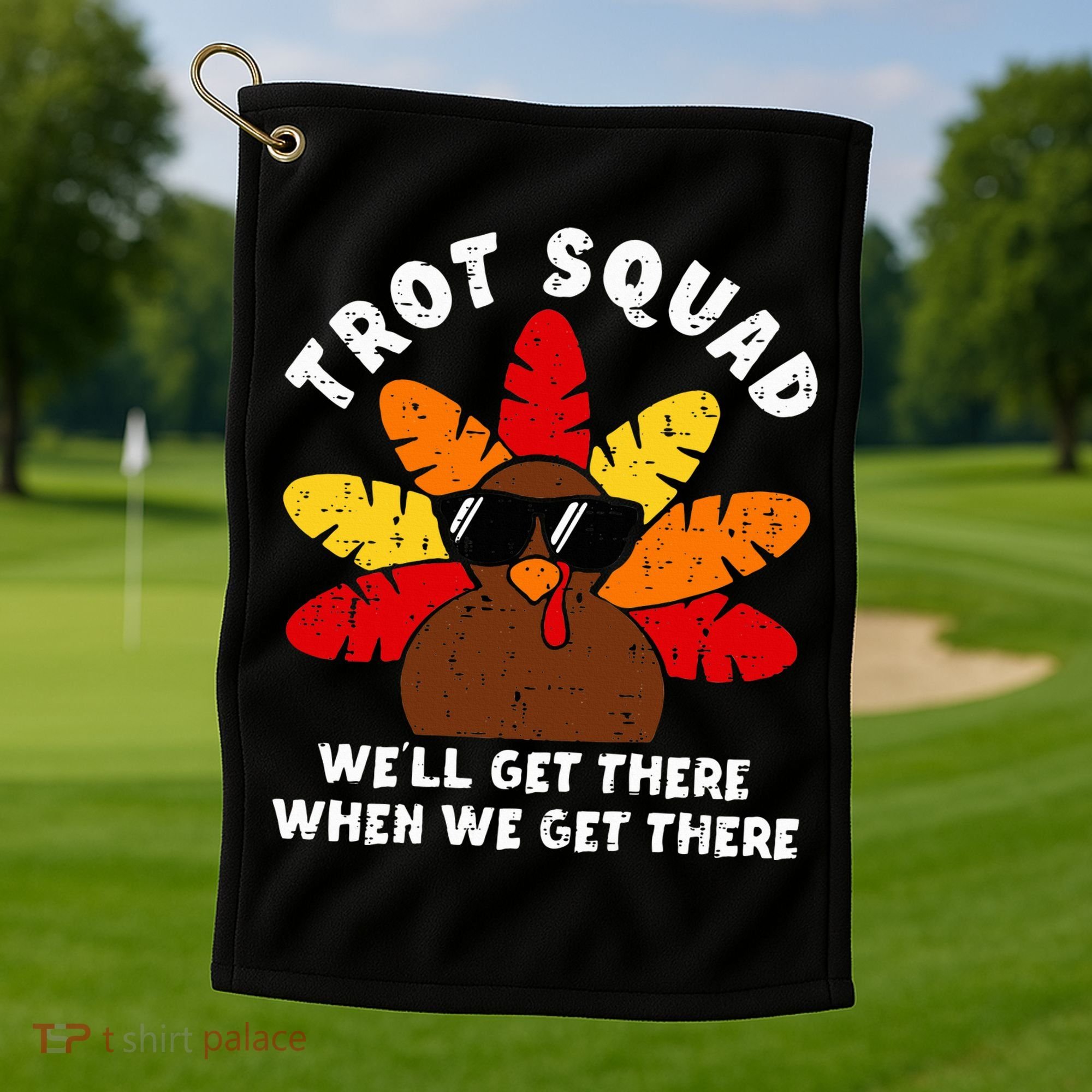 Turkey Trot Squad Race Funny Thanksgiving Running Runner Golf Towel