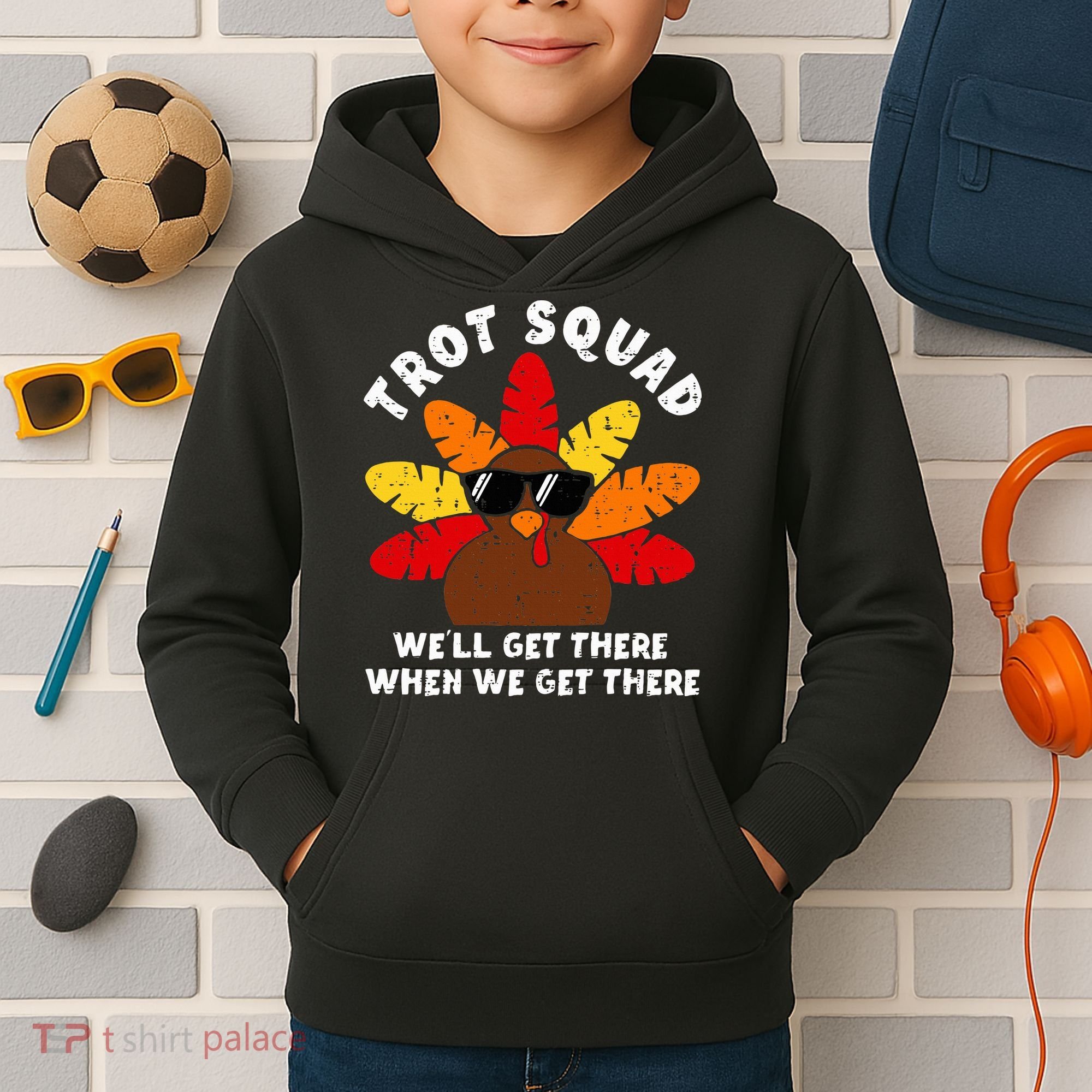 Turkey Trot Squad Race Funny Thanksgiving Running Runner Kids Hoodie