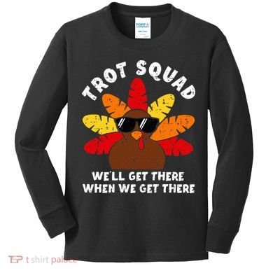 Turkey Trot Squad Race Funny Thanksgiving Running Runner Kids Long Sleeve Shirt