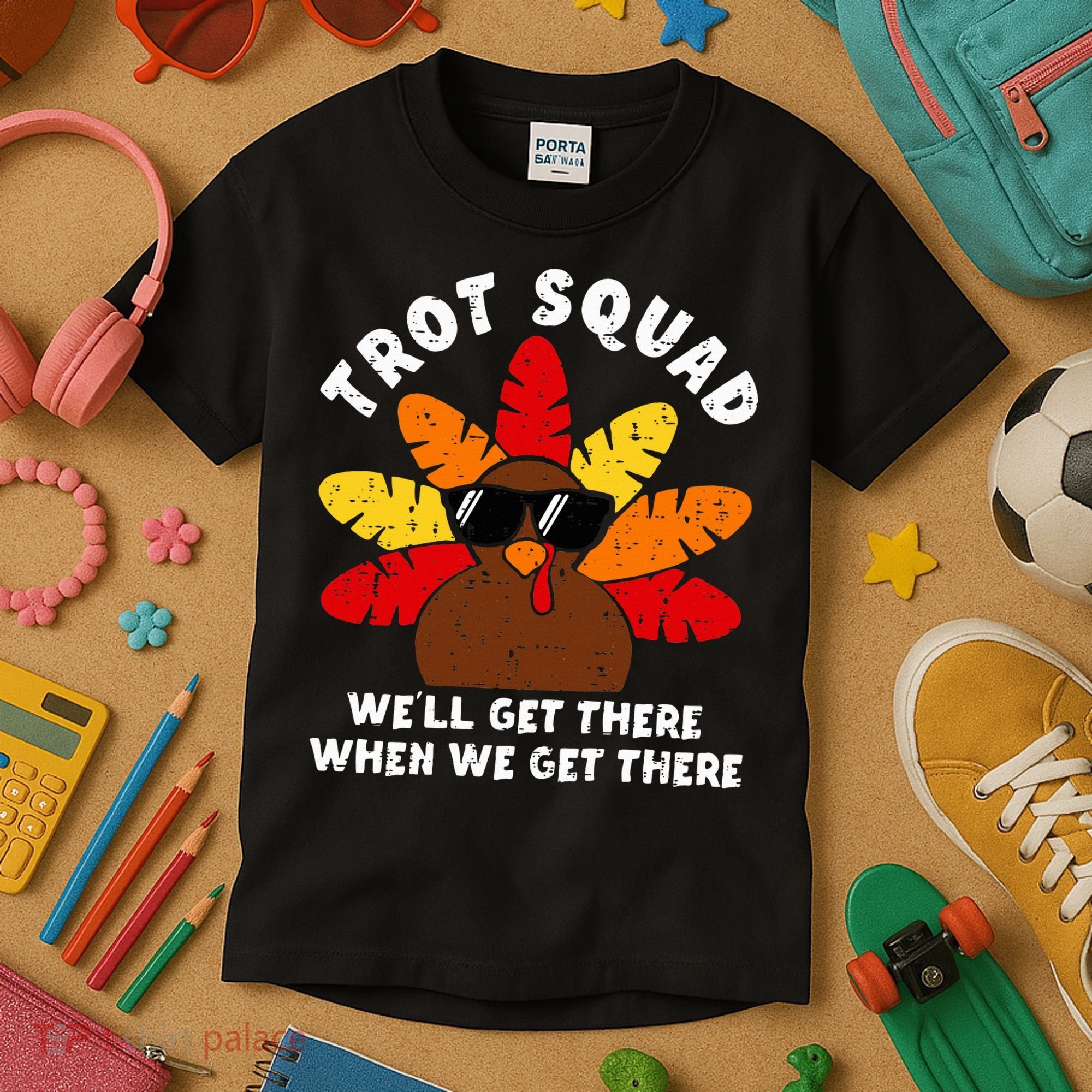 Turkey Trot Squad Race Funny Thanksgiving Running Runner Kids T-Shirt