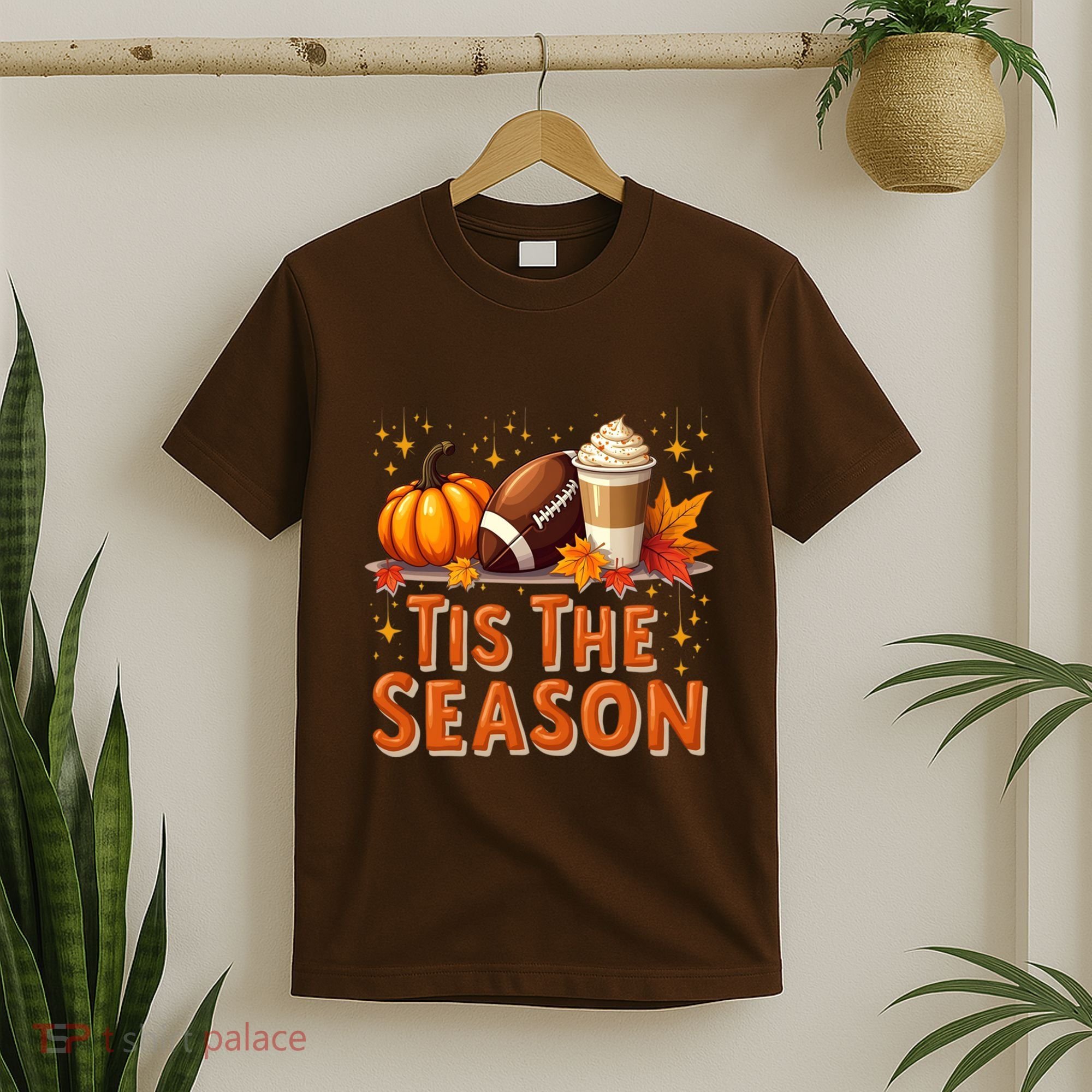 Tis The Season Fall Autumn Football Pumpkin Coffee Leaves Funny Gift T-Shirt