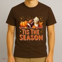 Tis The Season Fall Autumn Football Pumpkin Coffee Leaves Funny Gift T-Shirt thumb 3