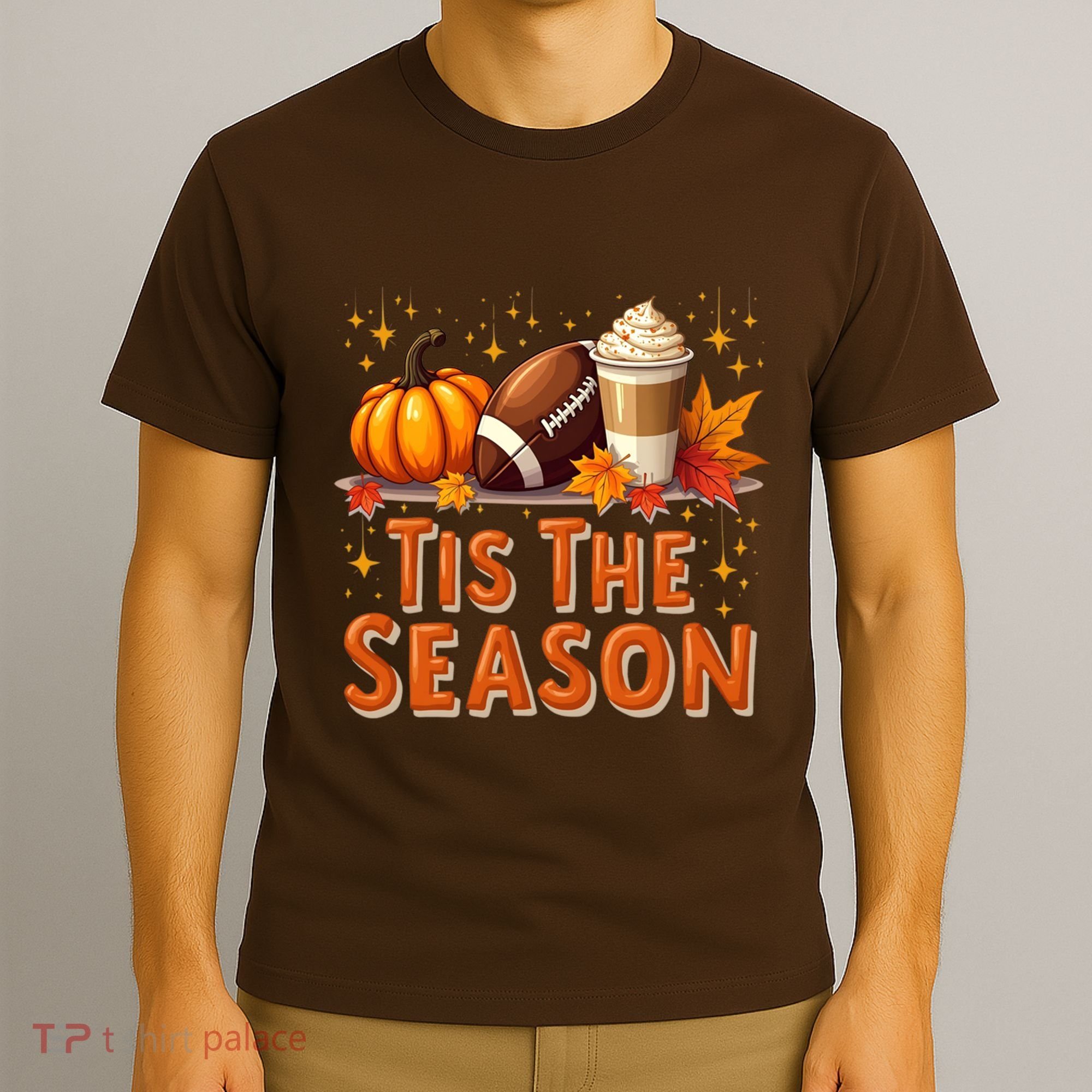 Tis The Season Fall Autumn Football Pumpkin Coffee Leaves Funny Gift T-Shirt