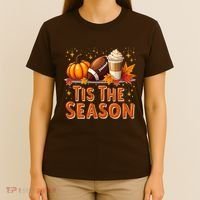 Tis The Season Fall Autumn Football Pumpkin Coffee Leaves Funny Gift T-Shirt thumb 4