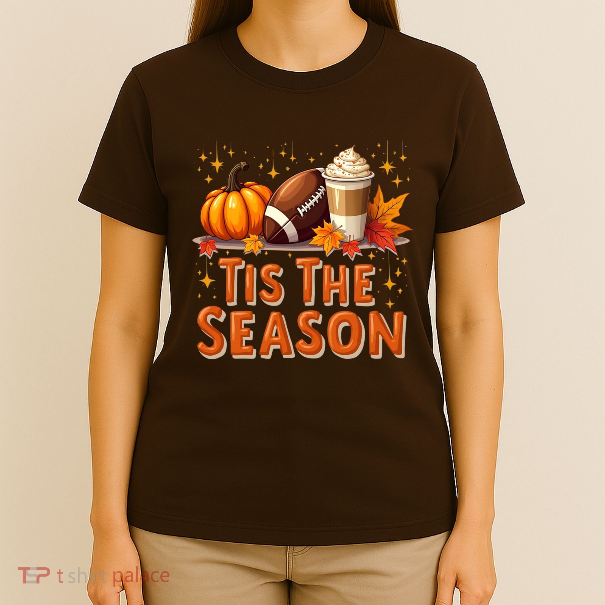 Tis The Season Fall Autumn Football Pumpkin Coffee Leaves Funny Gift T-Shirt