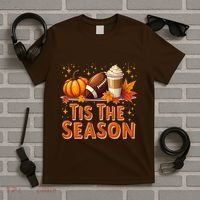 Tis The Season Fall Autumn Football Pumpkin Coffee Leaves Funny Gift T-Shirt thumb 5