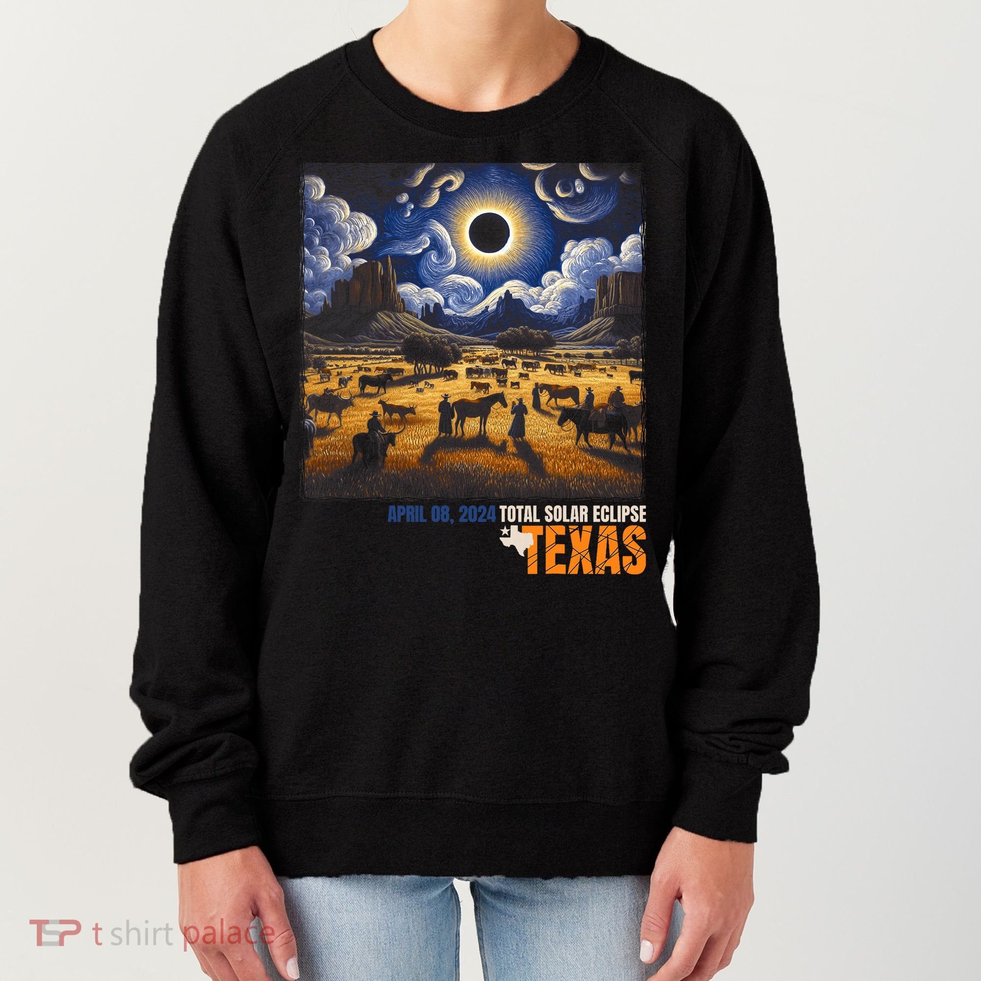 Texas Total Solar Eclipse Retro April 8 2024 Astronomy Women's Sweatshirt