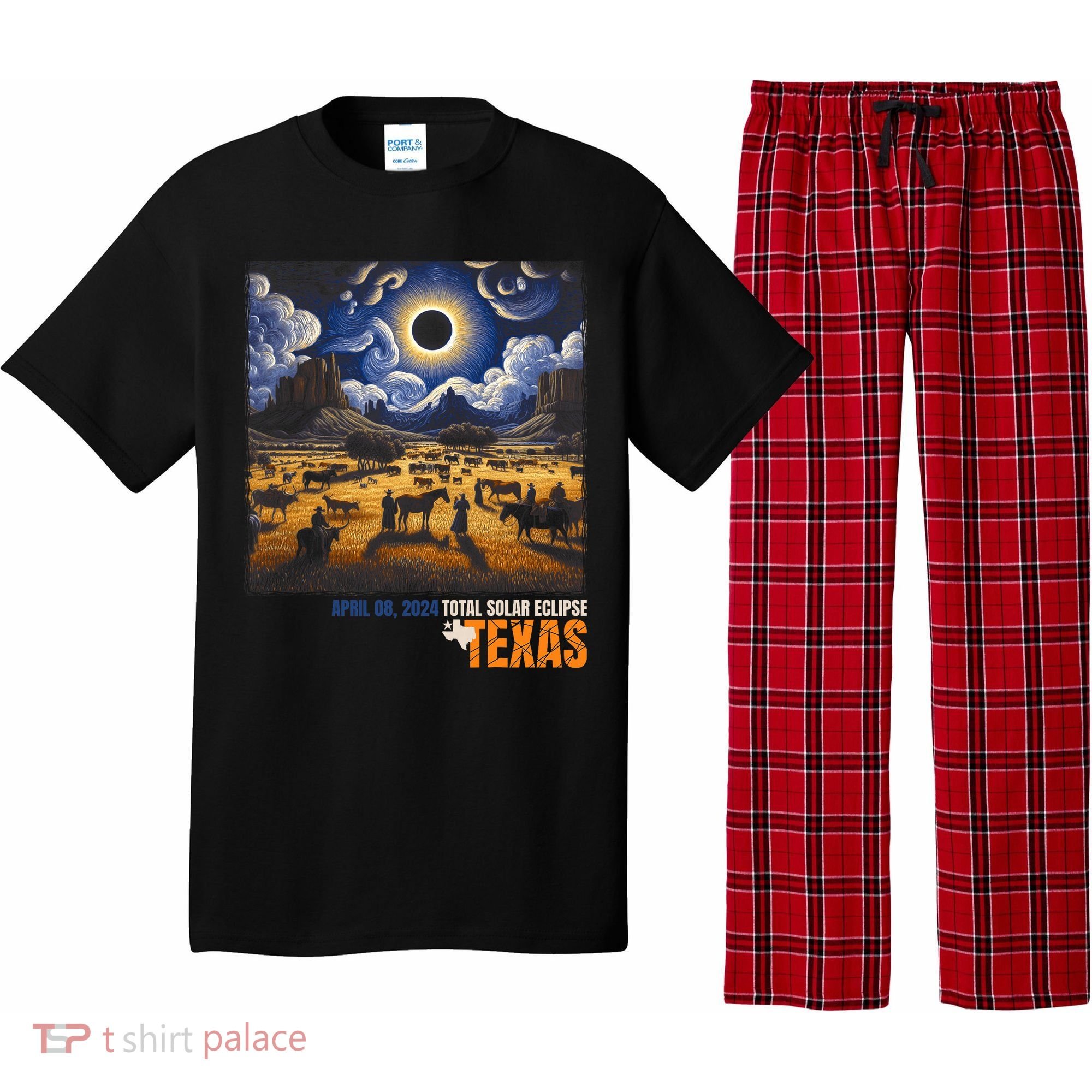 Texas Total Solar Eclipse Retro April 8 2024 Astronomy Pajama Set