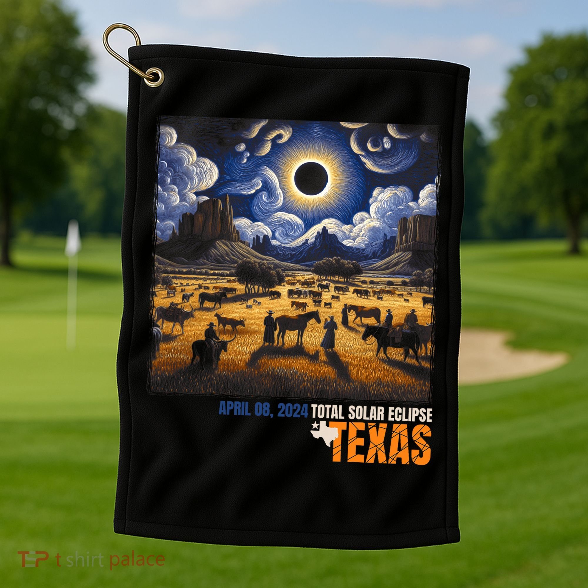 Texas Total Solar Eclipse Retro April 8 2024 Astronomy Golf Towel