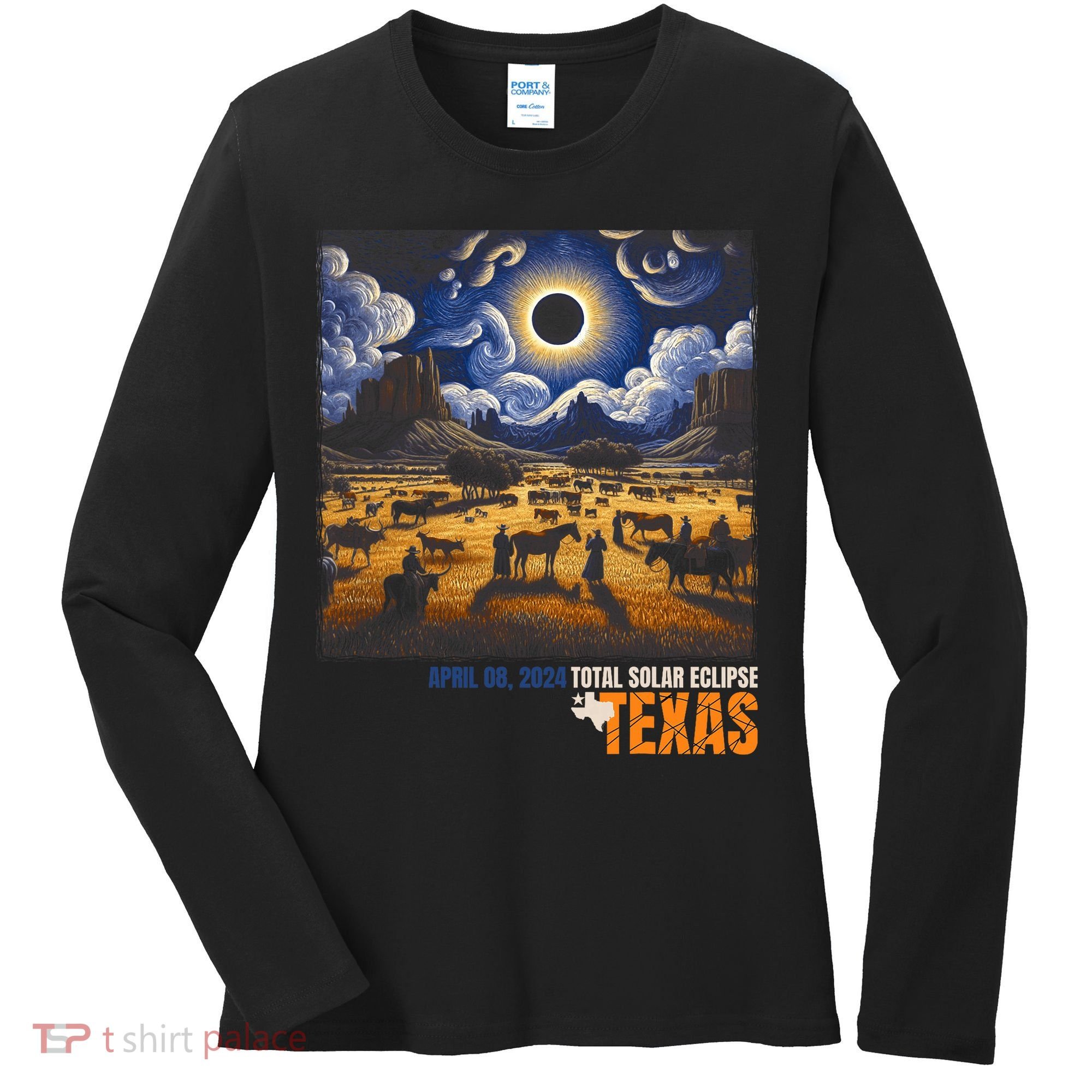 Texas Total Solar Eclipse Retro April 8 2024 Astronomy Women's Long Sleeve Shirt