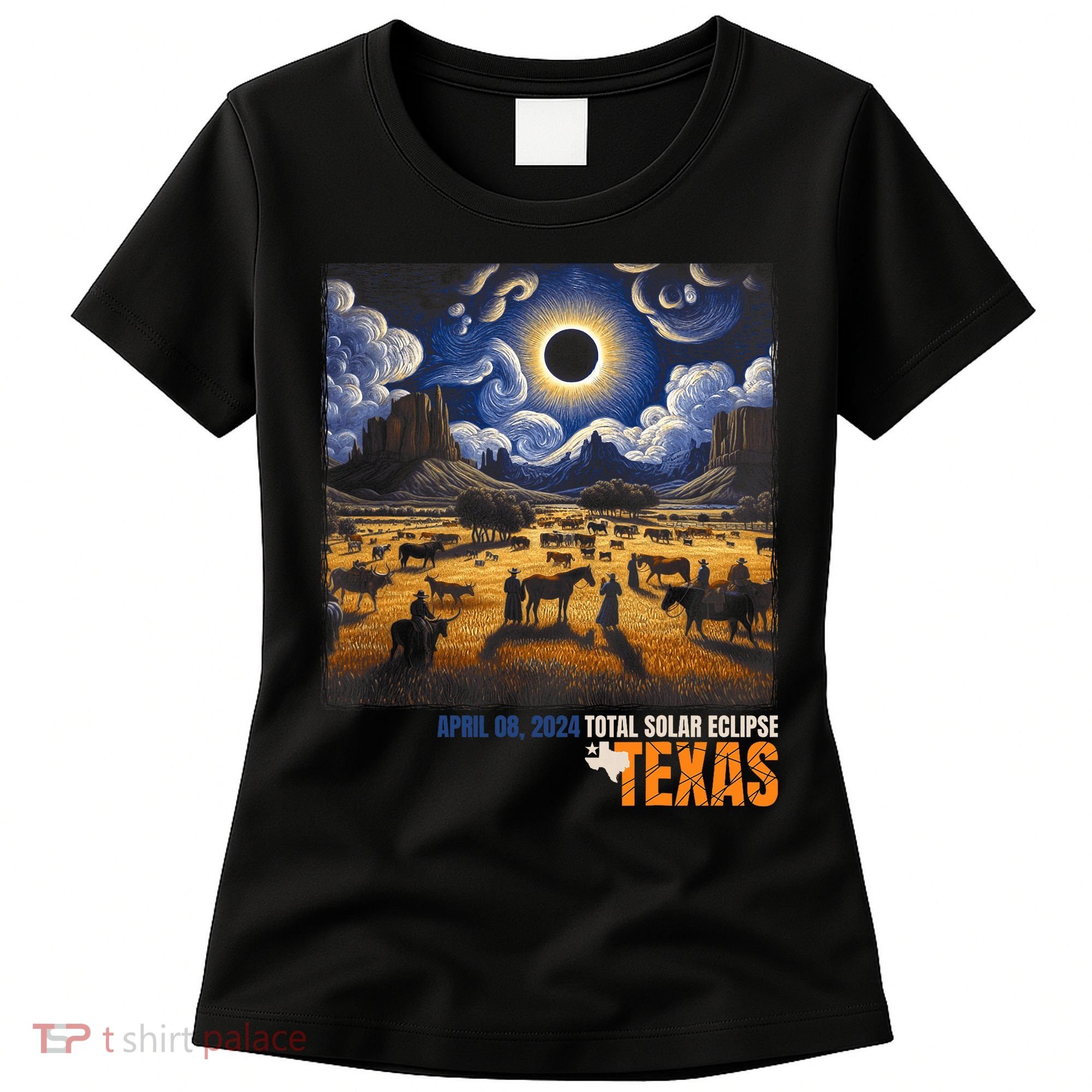 Texas Total Solar Eclipse Retro April 8 2024 Astronomy Women's T-Shirt