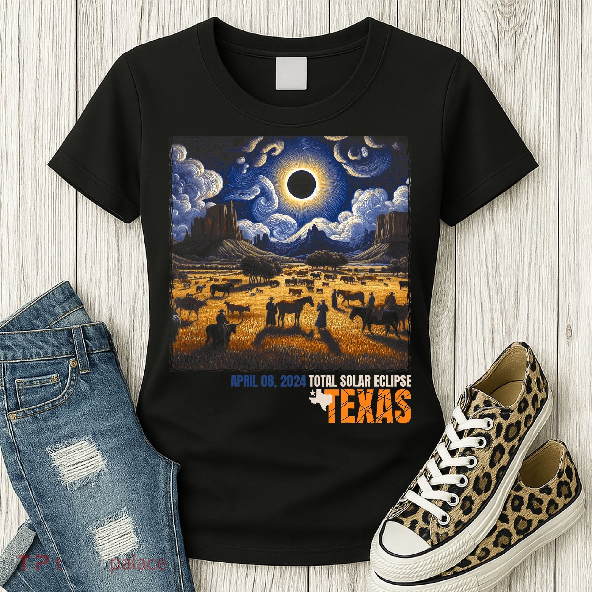Texas Total Solar Eclipse Retro April 8 2024 Astronomy Women's T-Shirt