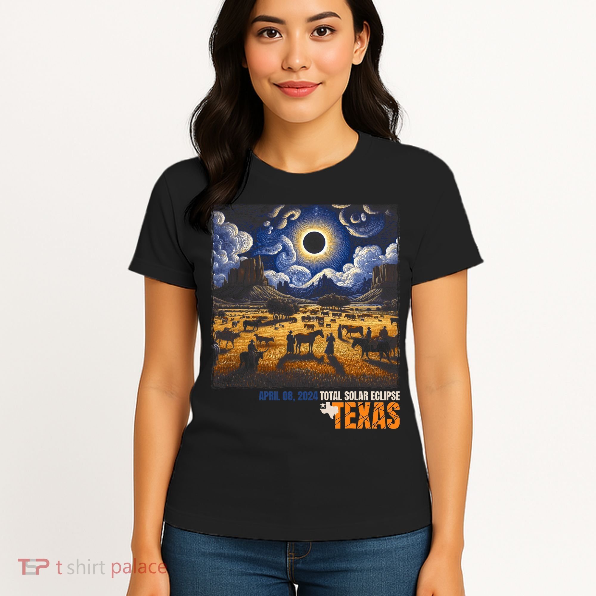 Texas Total Solar Eclipse Retro April 8 2024 Astronomy Women's T-Shirt