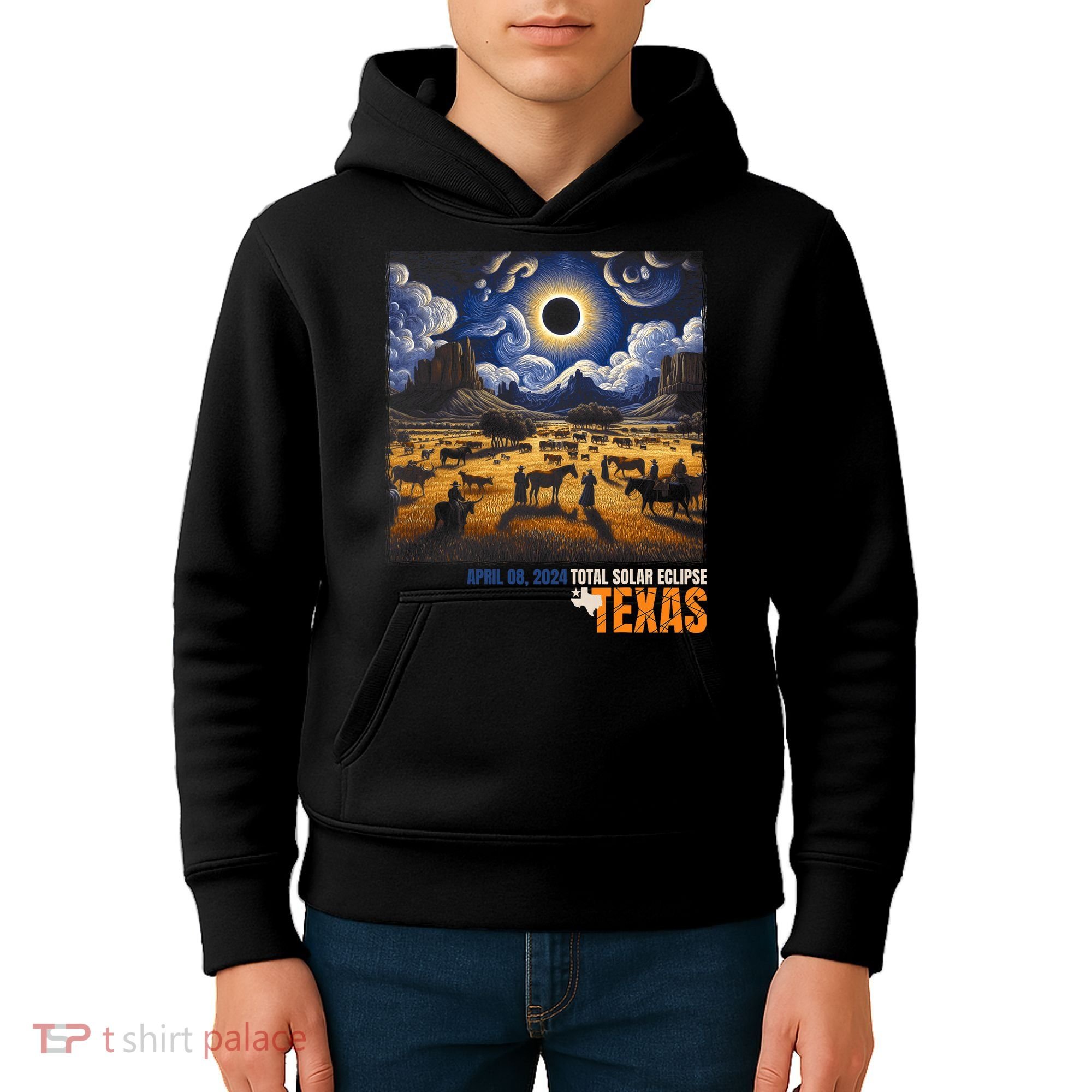 Texas Total Solar Eclipse Retro April 8 2024 Astronomy Kids Hoodie