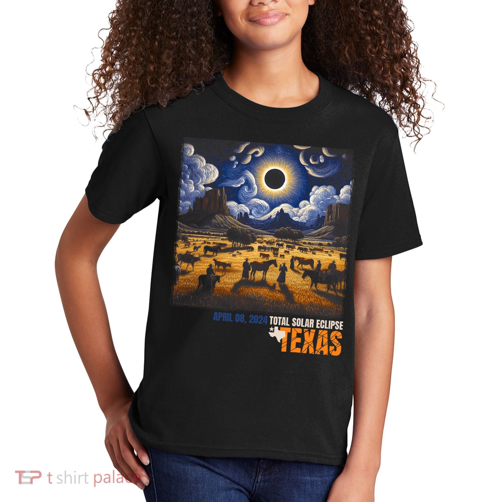 Texas Total Solar Eclipse Retro April 8 2024 Astronomy Kids T-Shirt