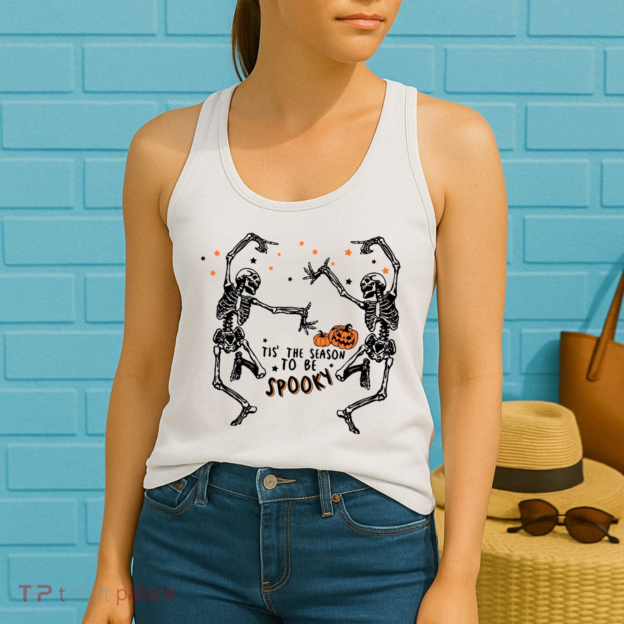 Tis The Season To Be Spooky Halloween Dancing Skeletons Women's Tank Top