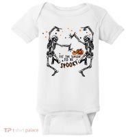 Tis The Season To Be Spooky Halloween Dancing Skeletons Baby Bodysuit thumb 0
