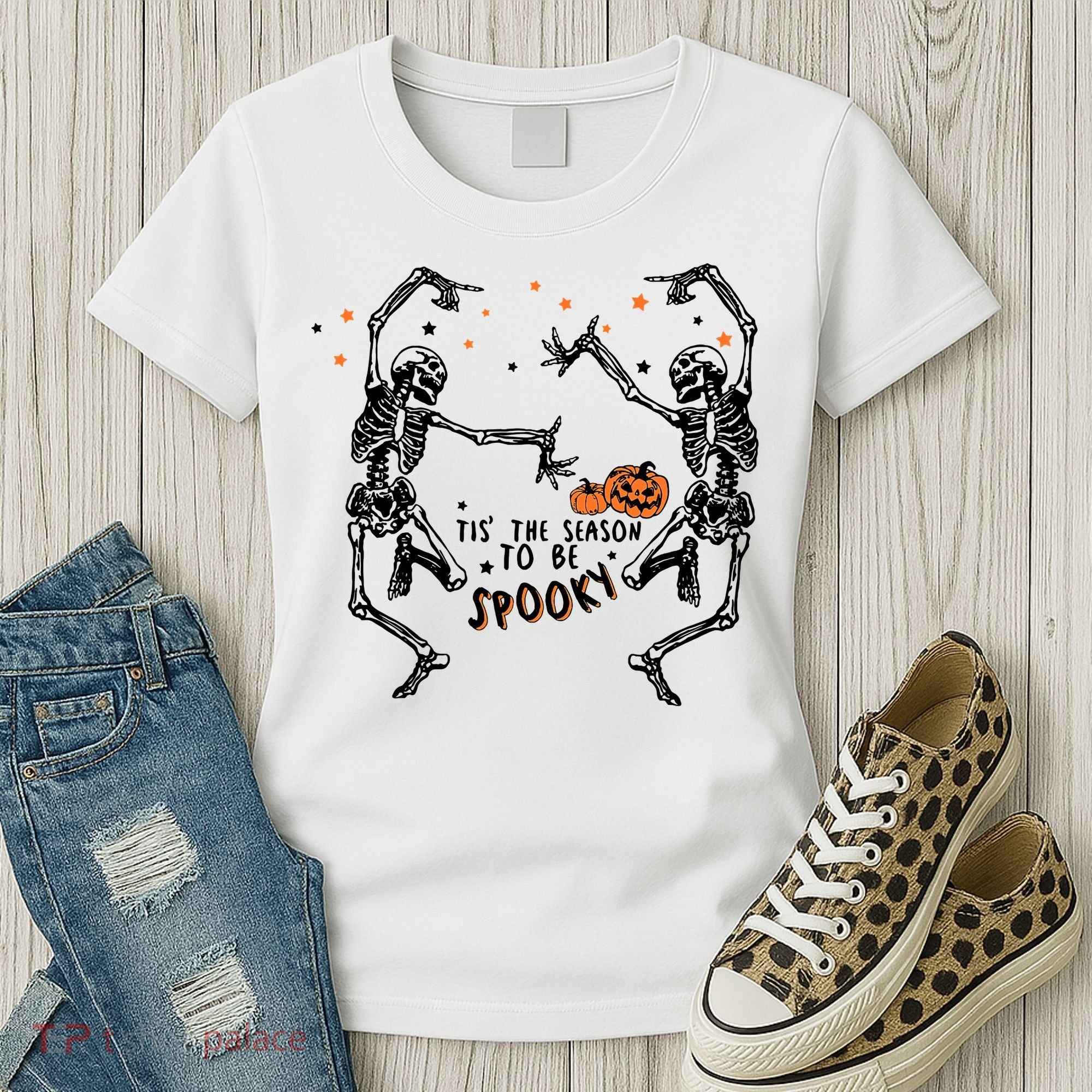 Tis The Season To Be Spooky Halloween Dancing Skeletons Women's T-Shirt