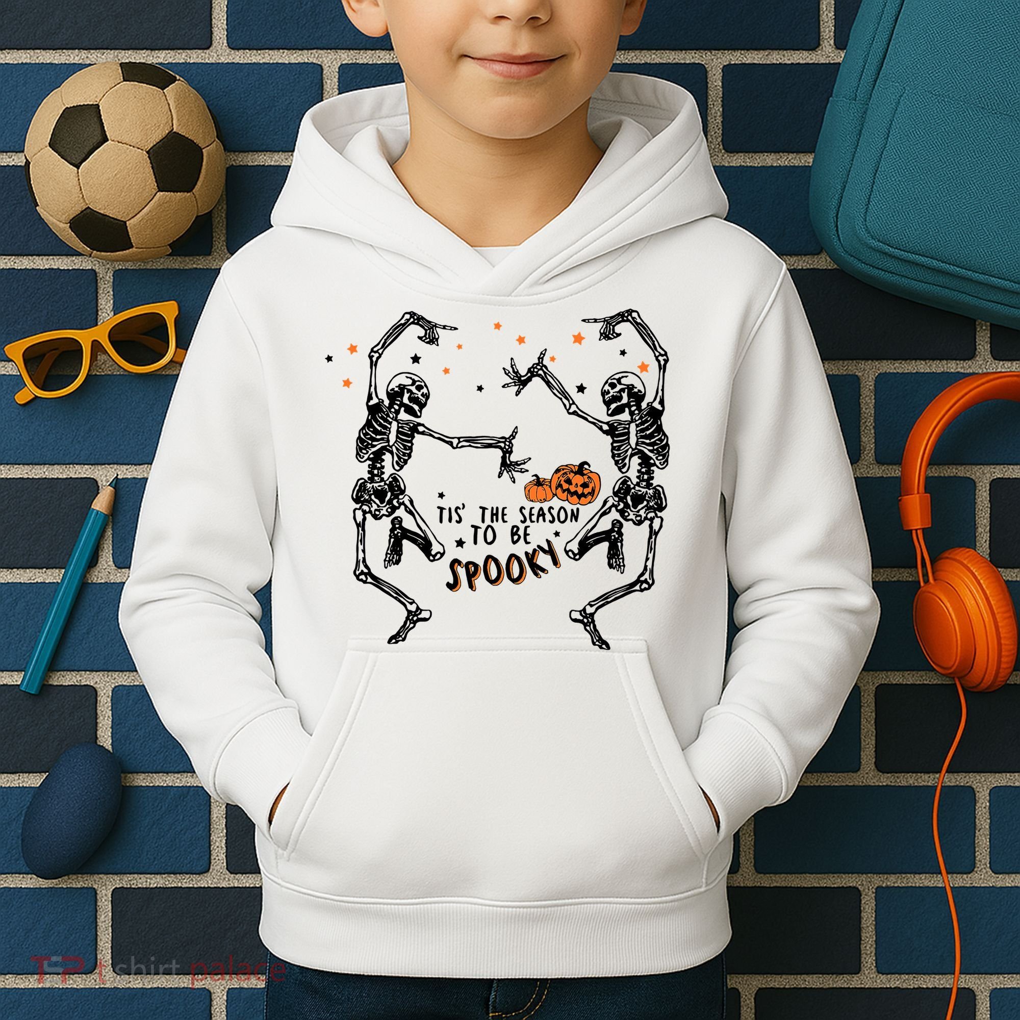 Tis The Season To Be Spooky Halloween Dancing Skeletons Kids Hoodie