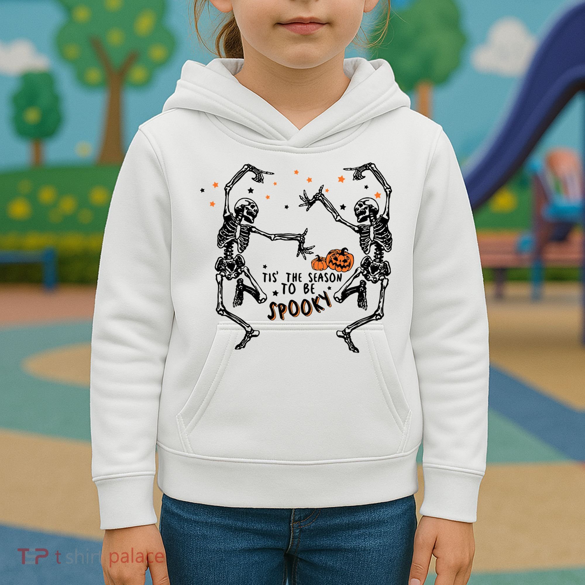 Tis The Season To Be Spooky Halloween Dancing Skeletons Kids Hoodie