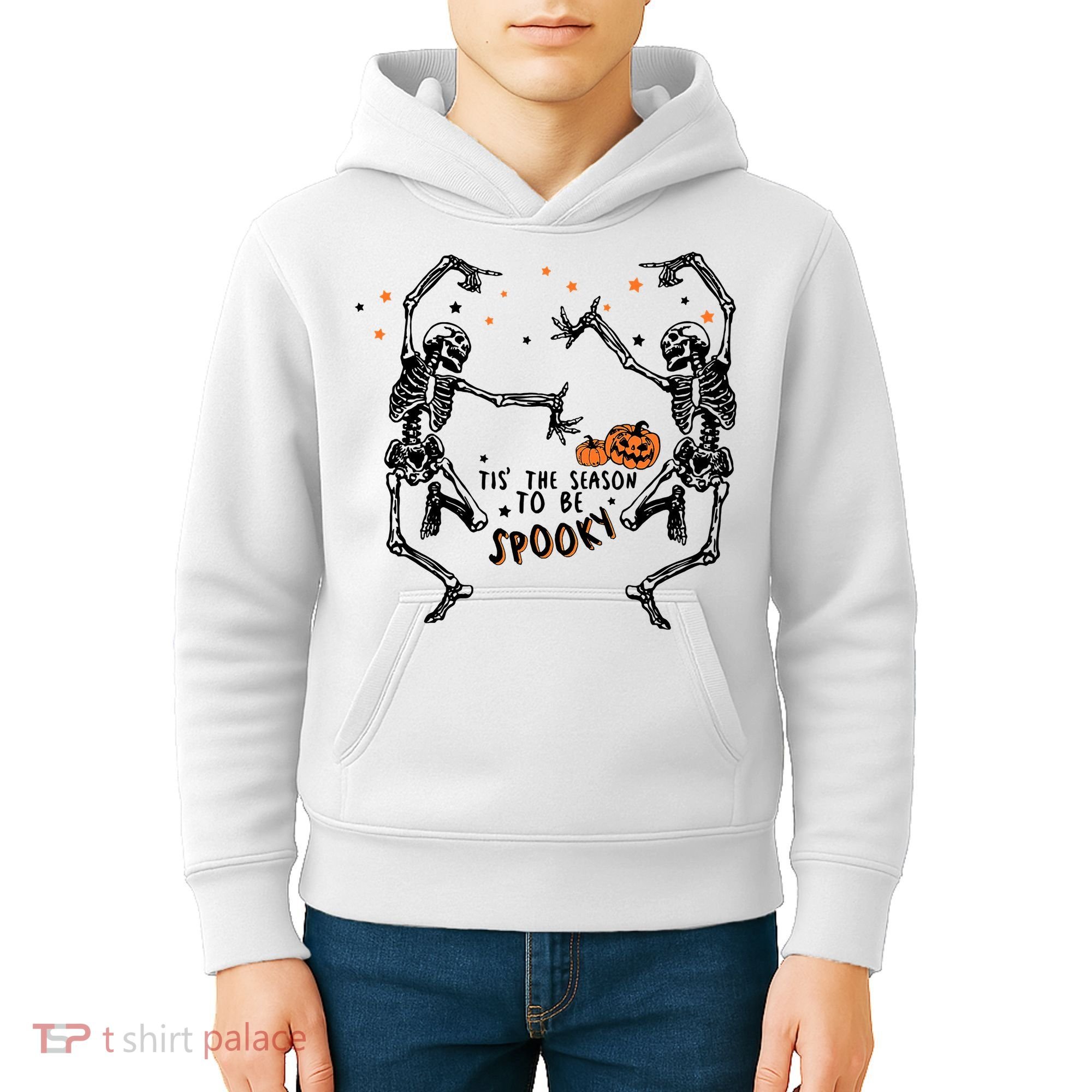 Tis The Season To Be Spooky Halloween Dancing Skeletons Kids Hoodie