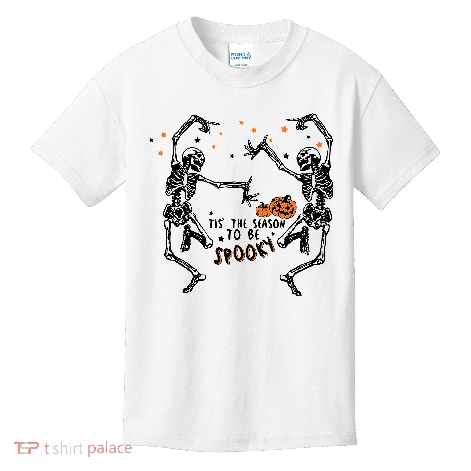 Tis The Season To Be Spooky Halloween Dancing Skeletons Kids T-Shirt