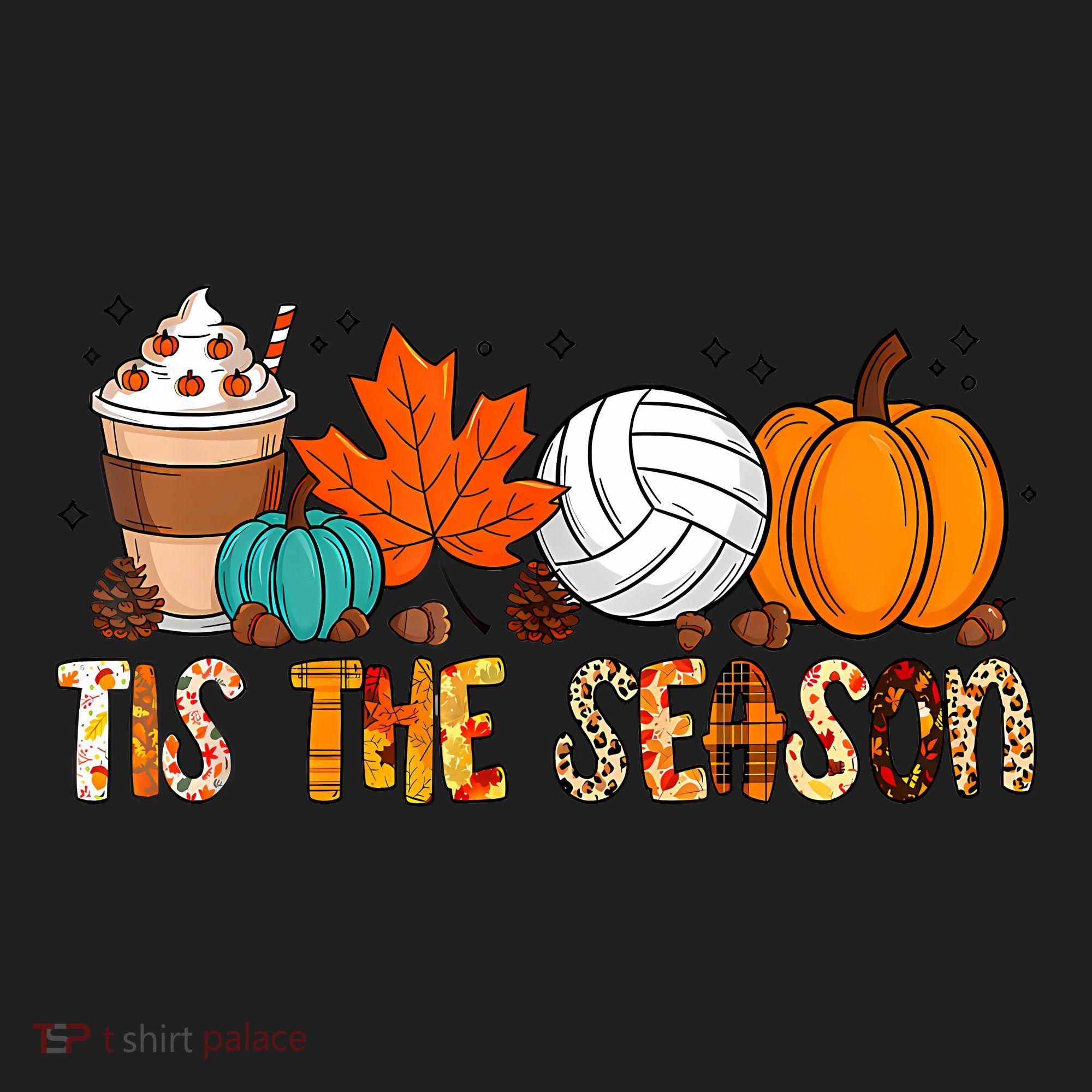 Tis The Season Volleyball Pumpkin Leaf Latte Fall Autumn Boy Women's Sweatshirt