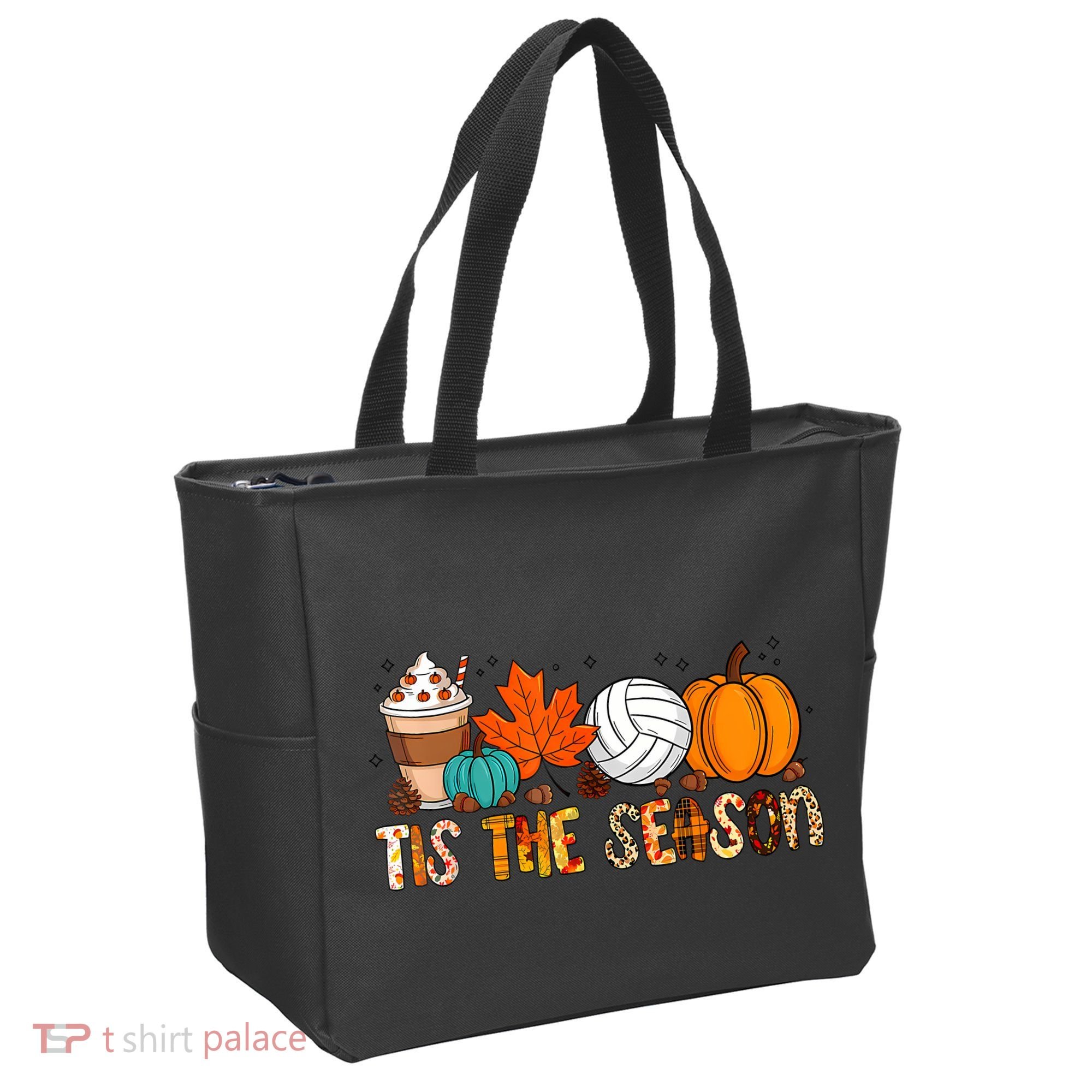 Tis The Season Volleyball Pumpkin Leaf Latte Fall Autumn Boy Tote Bag