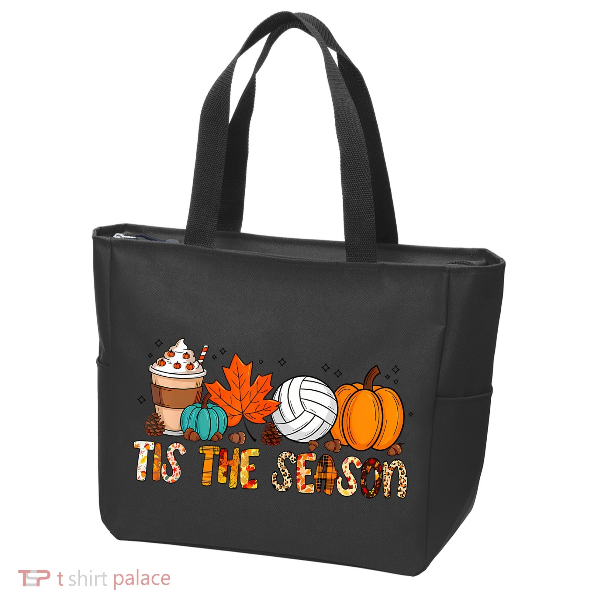 Tis The Season Volleyball Pumpkin Leaf Latte Fall Autumn Boy Tote Bag