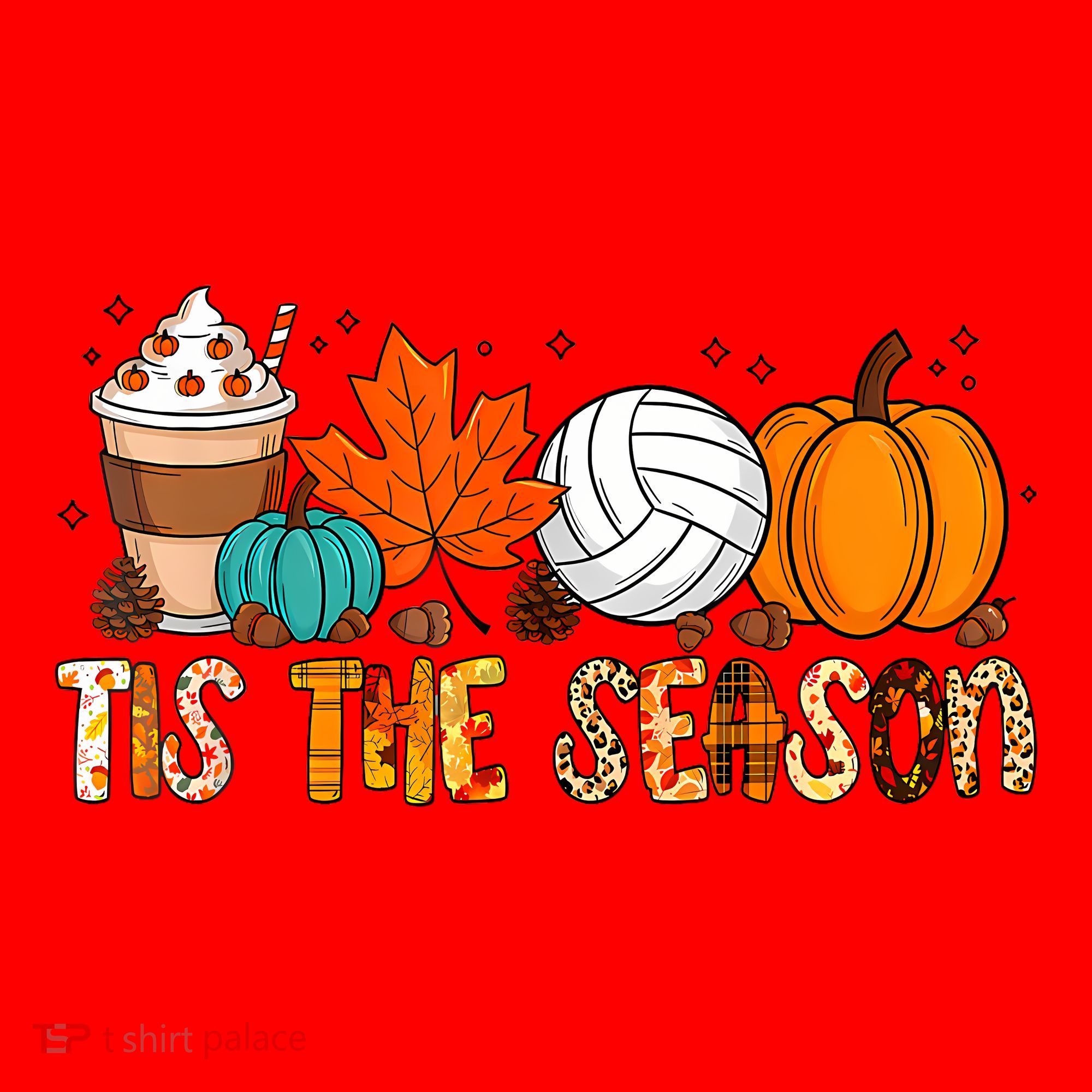 Tis The Season Volleyball Pumpkin Leaf Latte Fall Autumn Boy Santa Hat