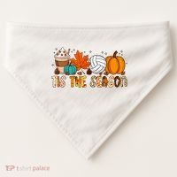 Tis The Season Volleyball Pumpkin Leaf Latte Fall Autumn Boy USA-Made Doggie Bandana thumb 0
