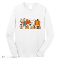 Tis The Season Volleyball Pumpkin Leaf Latte Fall Autumn Boy Long Sleeve Shirt thumb 0