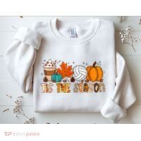 Tis The Season Volleyball Pumpkin Leaf Latte Fall Autumn Boy Sweatshirt thumb 2