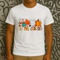 Tis The Season Volleyball Pumpkin Leaf Latte Fall Autumn Boy T-Shirt thumb 3