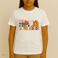 Tis The Season Volleyball Pumpkin Leaf Latte Fall Autumn Boy T-Shirt thumb 4