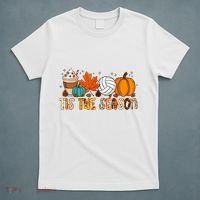 Tis The Season Volleyball Pumpkin Leaf Latte Fall Autumn Boy T-Shirt thumb 5