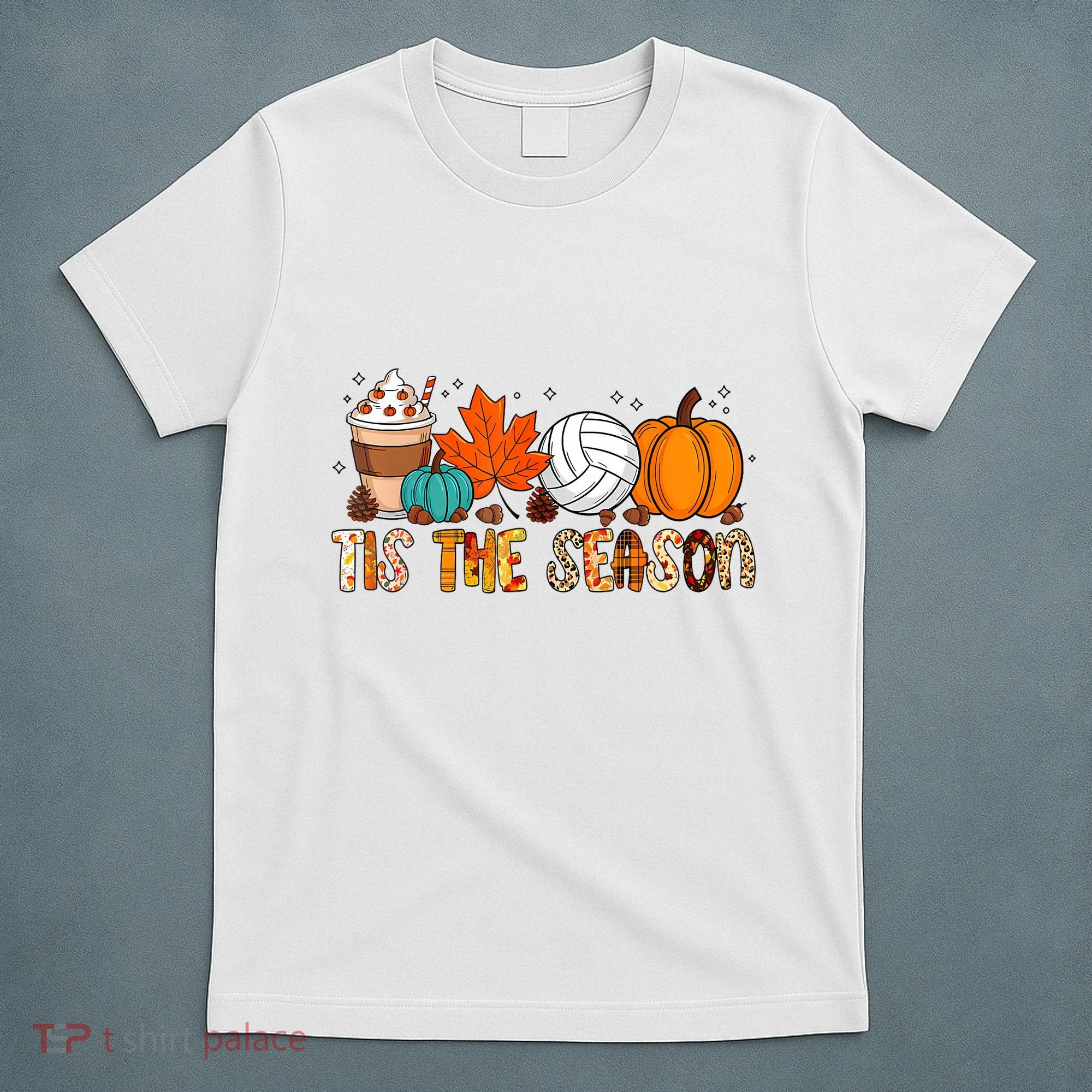Tis The Season Volleyball Pumpkin Leaf Latte Fall Autumn Boy T-Shirt
