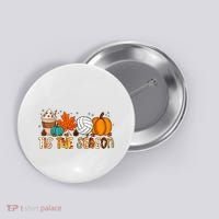 Tis The Season Volleyball Pumpkin Leaf Latte Fall Autumn Boy Button thumb 0