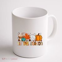 Tis The Season Volleyball Pumpkin Leaf Latte Fall Autumn Boy Coffee Mug thumb 1