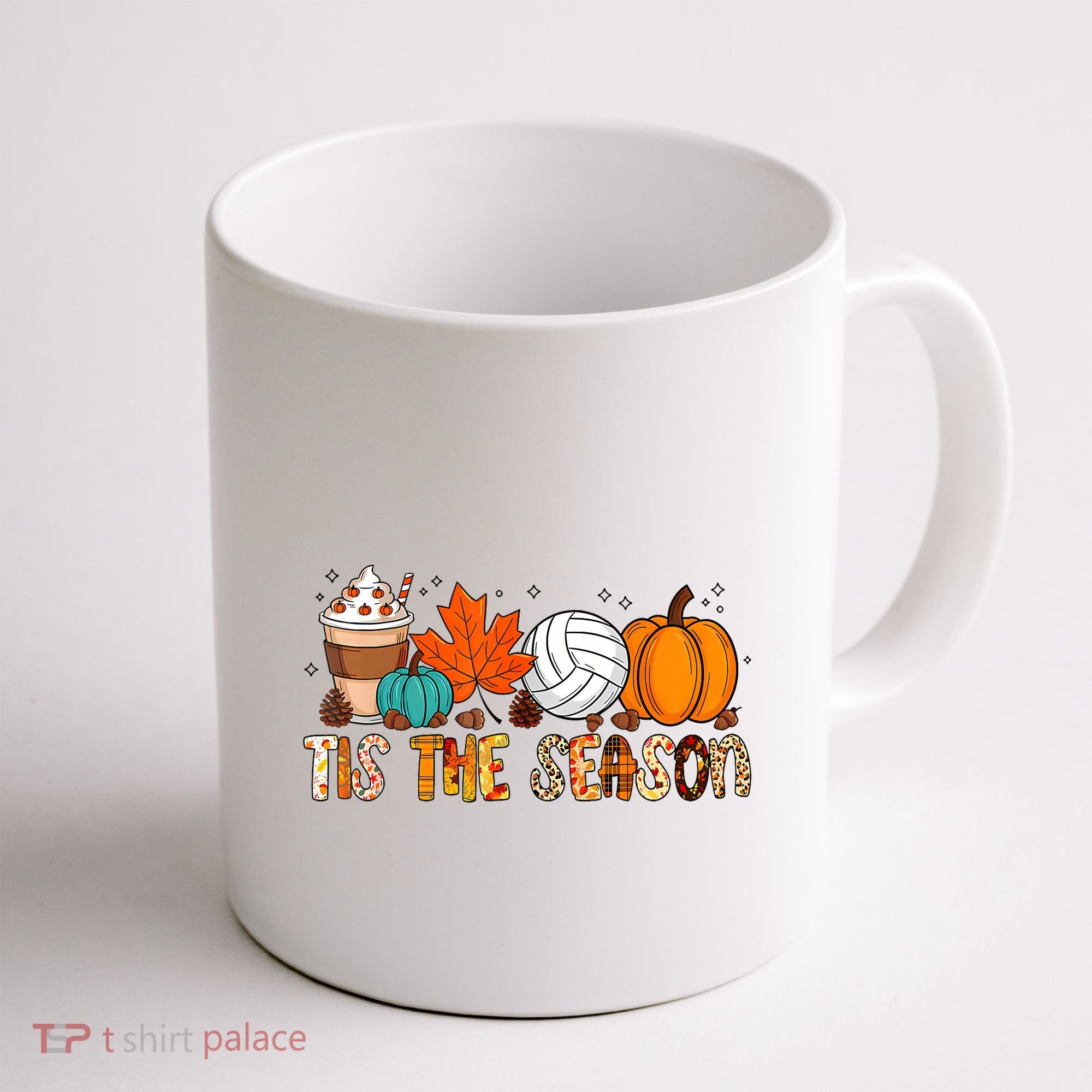 Tis The Season Volleyball Pumpkin Leaf Latte Fall Autumn Boy Coffee Mug
