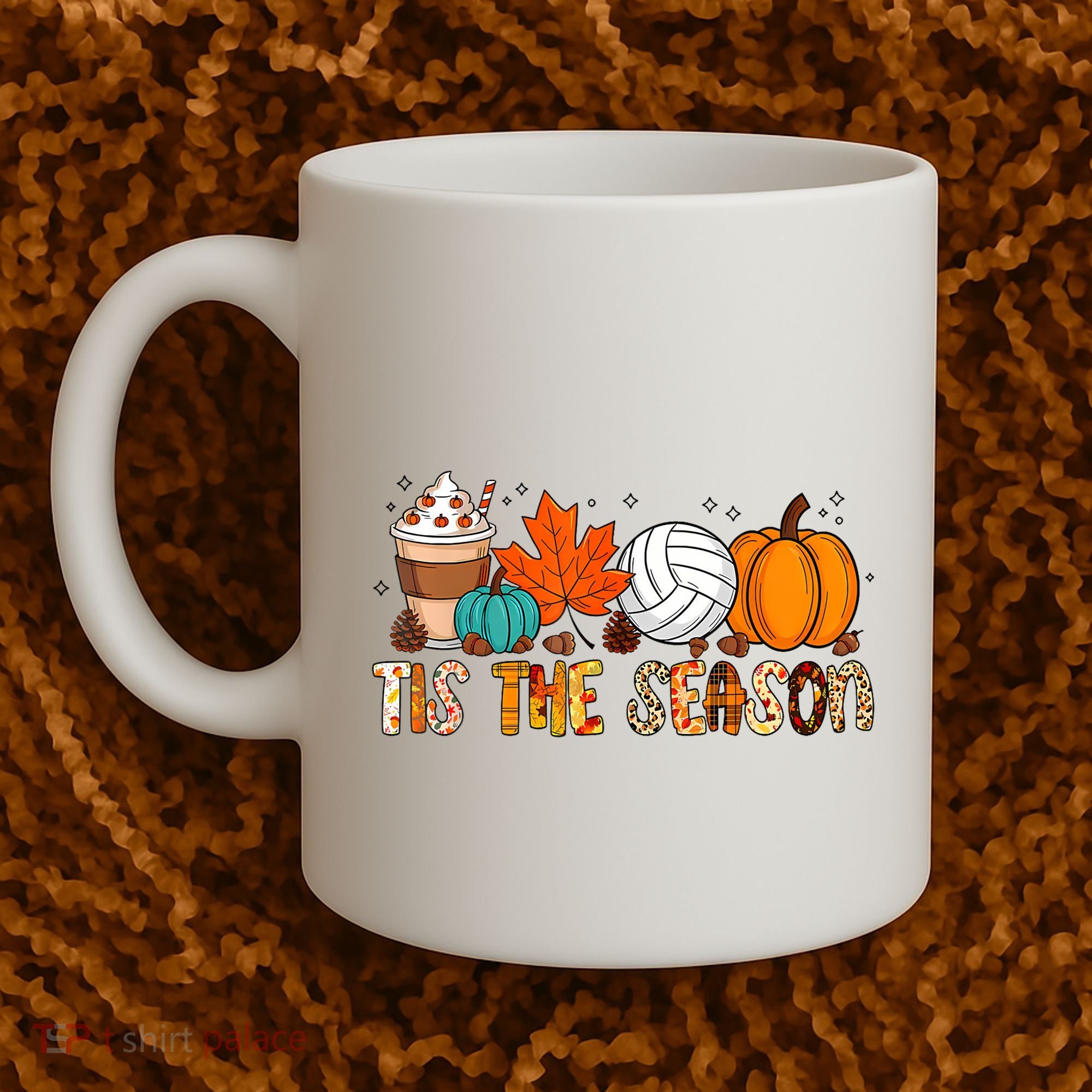 Tis The Season Volleyball Pumpkin Leaf Latte Fall Autumn Boy Coffee Mug