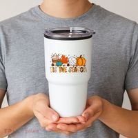 Tis The Season Volleyball Pumpkin Leaf Latte Fall Autumn Boy Tumbler thumb 2