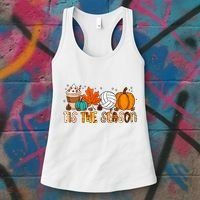 Tis The Season Volleyball Pumpkin Leaf Latte Fall Autumn Boy Women's Tank Top thumb 3