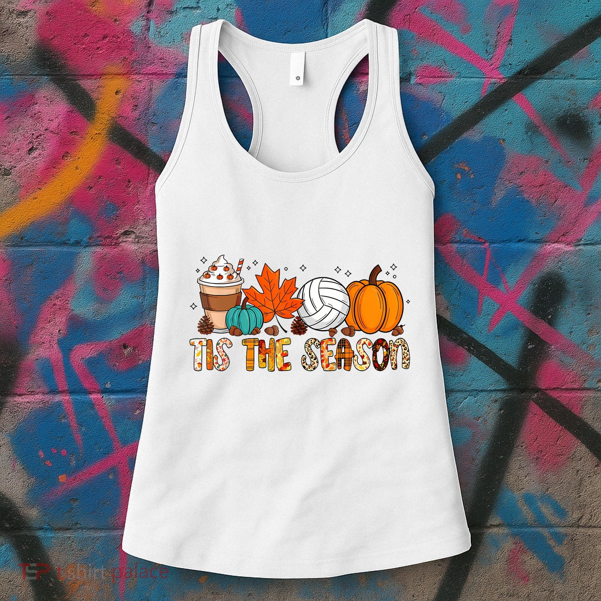 Tis The Season Volleyball Pumpkin Leaf Latte Fall Autumn Boy Women's Tank Top