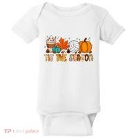 Tis The Season Volleyball Pumpkin Leaf Latte Fall Autumn Boy Baby Bodysuit thumb 0